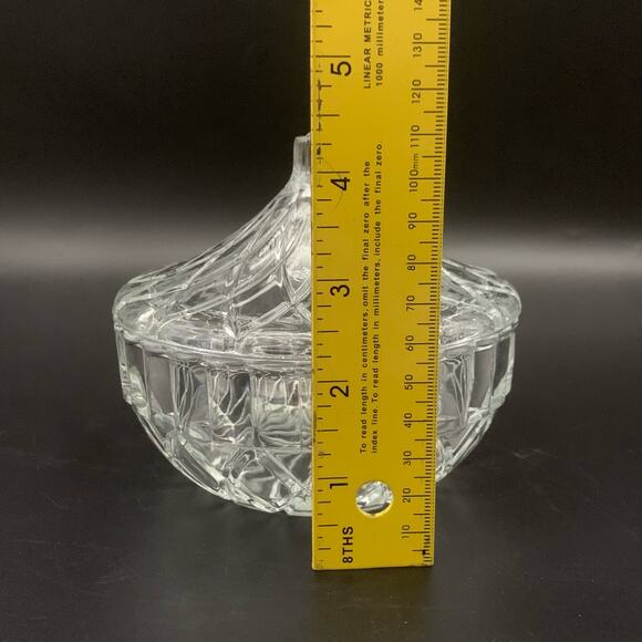 Vintage KIG Indonesia Glass Candy Dish Bowl With Lid Diamond Cut Round Pressed - Picture 9 of 10